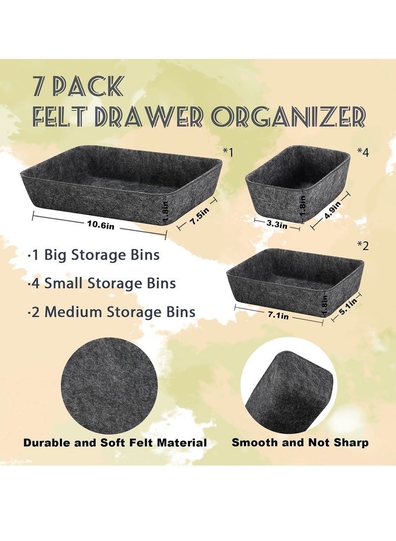 Excefore Felt Drawer Organizer Tray, 7 Pack Shallow Desk Drawer Organizer, Save Desk Space Dividers Box for Office Gadgets and Jewelry Storage (Dark Gray) - Image 5
