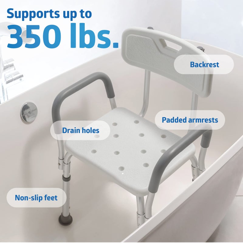 Medline Shower Chair with Backrest and Padded Armrests - 350 lb. capacity, Bath Bench, Seat, Stool for Independent Adult, Seniors, Elderly & Disabled Patients - Image 5