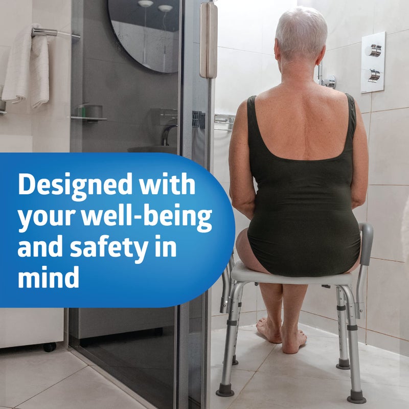 Medline Shower Chair with Backrest and Padded Armrests - 350 lb. capacity, Bath Bench, Seat, Stool for Independent Adult, Seniors, Elderly & Disabled Patients - Image 2
