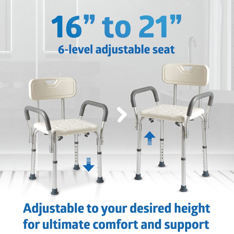 Medline Shower Chair with Backrest and Padded Armrests - 350 lb. capacity, Bath Bench, Seat, Stool for Independent Adult, Seniors, Elderly & Disabled Patients - Image 4