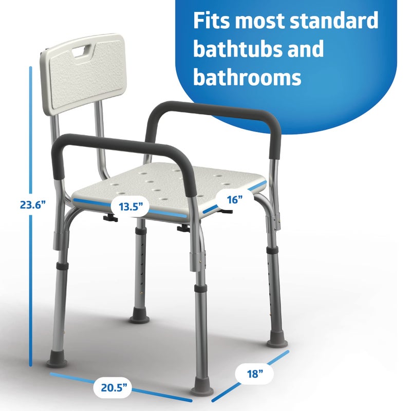 Medline Shower Chair with Backrest and Padded Armrests - 350 lb. capacity, Bath Bench, Seat, Stool for Independent Adult, Seniors, Elderly & Disabled Patients - Image 3