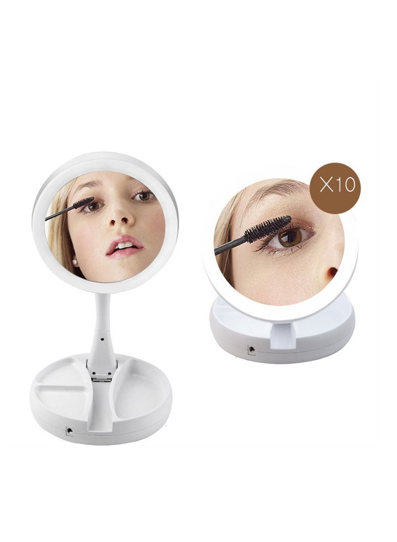 Portable LED makeup mirror desktop with light folding mirror vertical double-sided fill-in light - Image 1