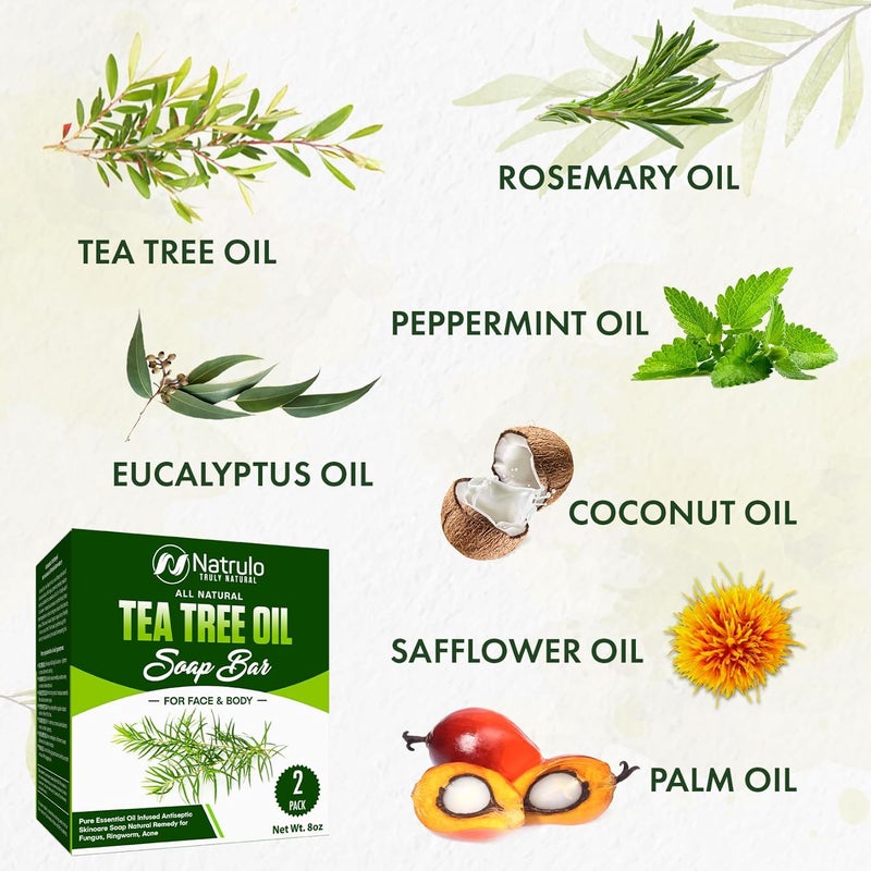 Natrulo Tea Tree Oil Soap Bar for Face Body 4oz All Natural Remedy Skin Cleanser Pure Essential Oil Infused Skincare Cleansing Soap for Dirt Acne Tea Tree Face Body Wash Made in USA - Image 4