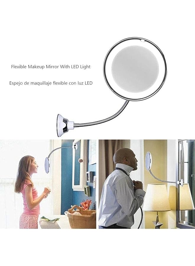 إيروريكس مرآة مكياج مع كوب شفط، مرآة مرنة تدور 360 درجة، مرآة مكبرة 10 مرات مع ضوء LED، مرآة زينة مثالية للمكياج والعدسات اللاصقة ومستحضرات التجميل أو الحلاقة لغرفة النوم، عبوة واحدة - Image 5