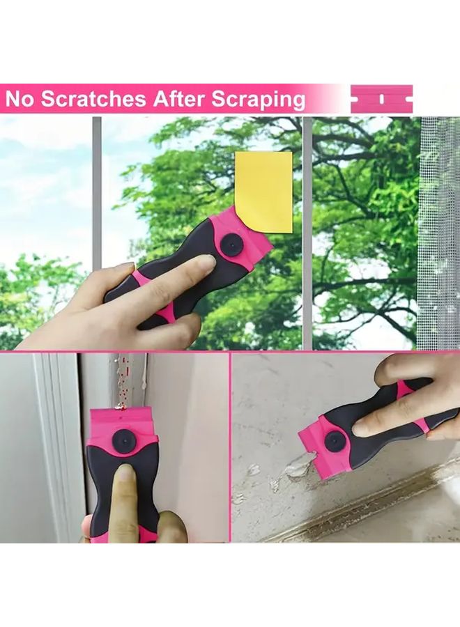 Pink 21 Piece Window Scraper Tool Set With Double Ended Squeegee And 20 Blades - Image 3