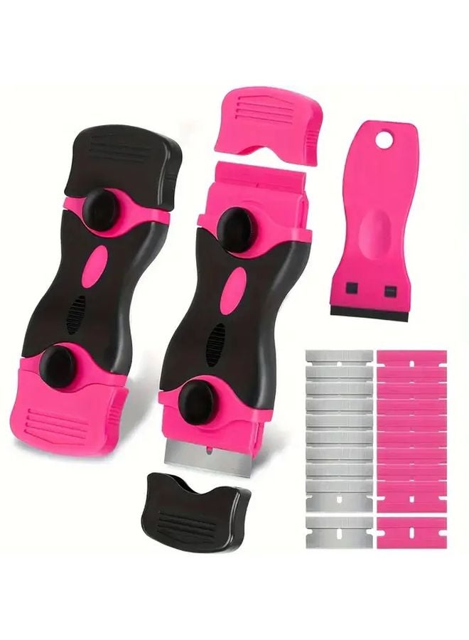 Pink 21 Piece Window Scraper Tool Set With Double Ended Squeegee And 20 Blades - Image 4