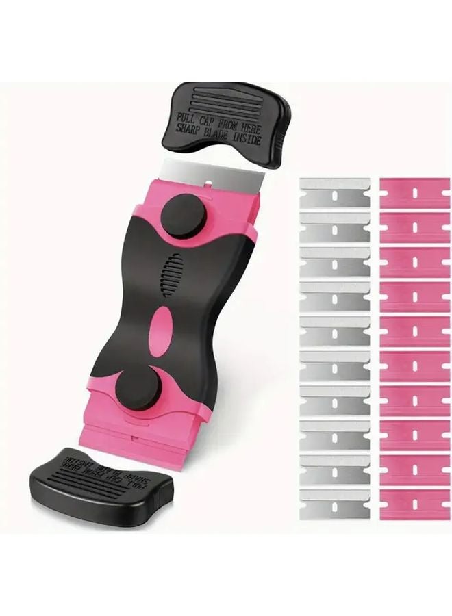 Pink 21 Piece Window Scraper Tool Set With Double Ended Squeegee And 20 Blades - Image 2