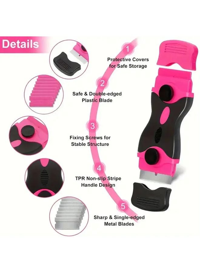 Pink 21 Piece Window Scraper Tool Set With Double Ended Squeegee And 20 Blades - Image 5