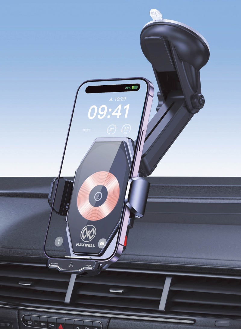 Maxwell Electronics Maxwell Wireless Car Charger And Holder With Intelligent Sensor - 15W Fast Charging, Auto-Clamping, Compatible with iPhone 16 Pro Max, 15, Samsung Galaxy S24, S23, and More Car Phone Holder Charger - Image 3