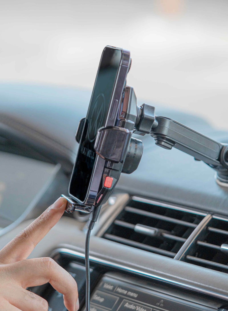 Maxwell Electronics Maxwell Wireless Car Charger And Holder With Intelligent Sensor - 15W Fast Charging, Auto-Clamping, Compatible with iPhone 16 Pro Max, 15, Samsung Galaxy S24, S23, and More Car Phone Holder Charger - Image 2