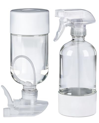 TERESRY 2 Pack 360 Glass Spray Bottles with Silicone Sleeve 16 oz Empty Refillable Containers with Adjustable Spray Nozzles Spray Bottles for Hair Cleaning Solutions and Plants White - Image 1