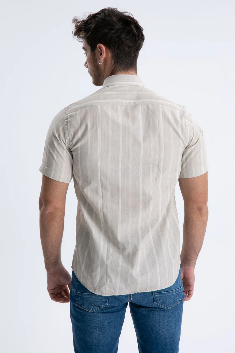 فاريتا Men's Ecru Checked Pocket Short Sleeve Shirt