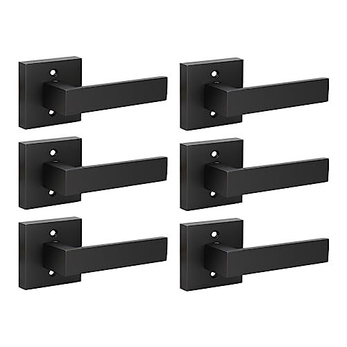 KNOBWELL 6 Pack Heavy Duty Dummy Door Handle Door Leversets, Dummy Lever, Single Sided Handle for Both Right/Left Handed Doors, Matte Black Finish 0.93 lb One Lever - Image 1