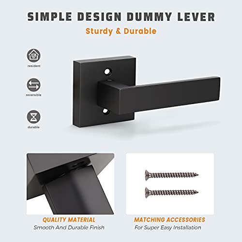 KNOBWELL 6 Pack Heavy Duty Dummy Door Handle Door Leversets, Dummy Lever, Single Sided Handle for Both Right/Left Handed Doors, Matte Black Finish 0.93 lb One Lever - Image 4