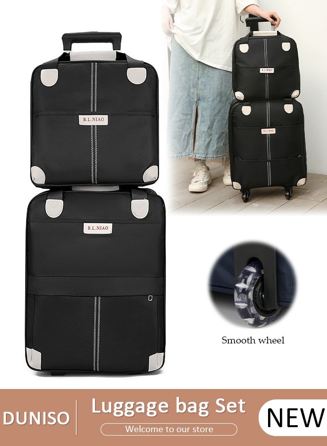 DUNISO Expandable Lightweight Pull Rod Bag Carry-On Luggage Men's and Women's Carrying Canvas Duffel Bag, 2 Piece Set(Tote and Trolley Suitcase) - Image 1