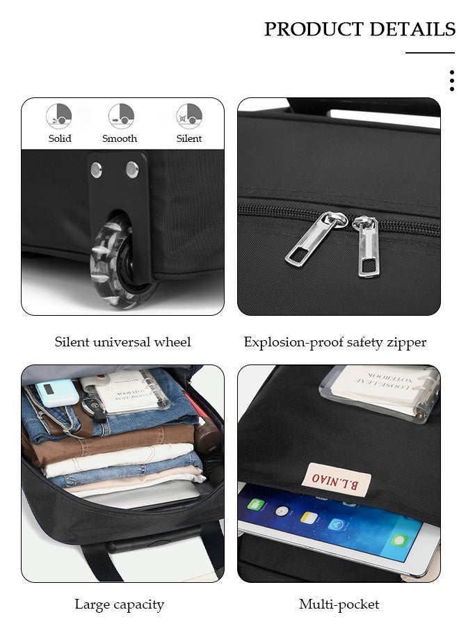 DUNISO Expandable Lightweight Pull Rod Bag Carry-On Luggage Men's and Women's Carrying Canvas Duffel Bag, 2 Piece Set(Tote and Trolley Suitcase) - Image 5