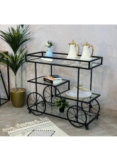 HOME TASTE 3Tier Metal Serving Trolley With Lockable Wheels – Sophisticated Bar Cart For Home, Kitchen, Restaurant, And Hospitality – Stylish 1.3cm Thick Metal Frame Style 1, Small 80X40X90Cm  - Image 1