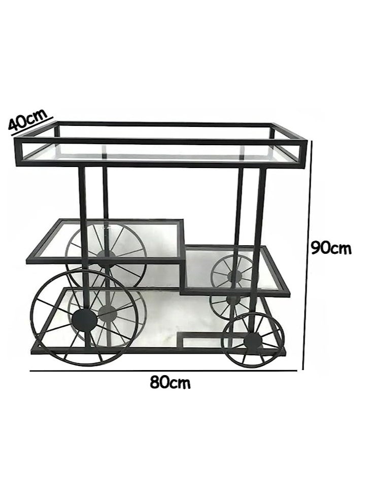 HOME TASTE 3Tier Metal Serving Trolley With Lockable Wheels – Sophisticated Bar Cart For Home, Kitchen, Restaurant, And Hospitality – Stylish 1.3cm Thick Metal Frame Style 1, Small 80X40X90Cm  - Image 2