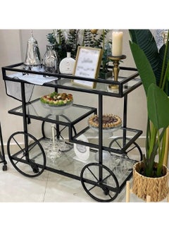 HOME TASTE 3Tier Metal Serving Trolley With Lockable Wheels – Sophisticated Bar Cart For Home, Kitchen, Restaurant, And Hospitality – Stylish 1.3cm Thick Metal Frame Style 1, Small 80X40X90Cm  - Image 3