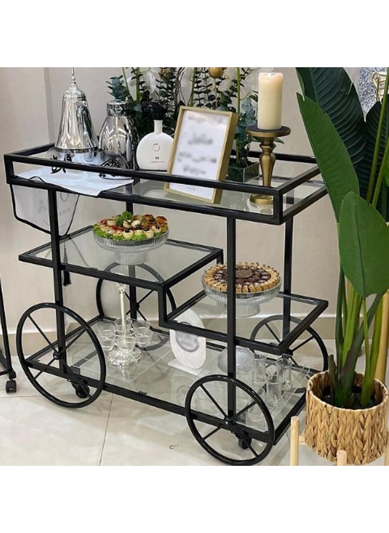 HOME TASTE 3Tier Metal Serving Trolley With Lockable Wheels – Sophisticated Bar Cart For Home, Kitchen, Restaurant, And Hospitality – Stylish 1.3cm Thick Metal Frame Style 1, Small 80X40X90Cm  - Image 3