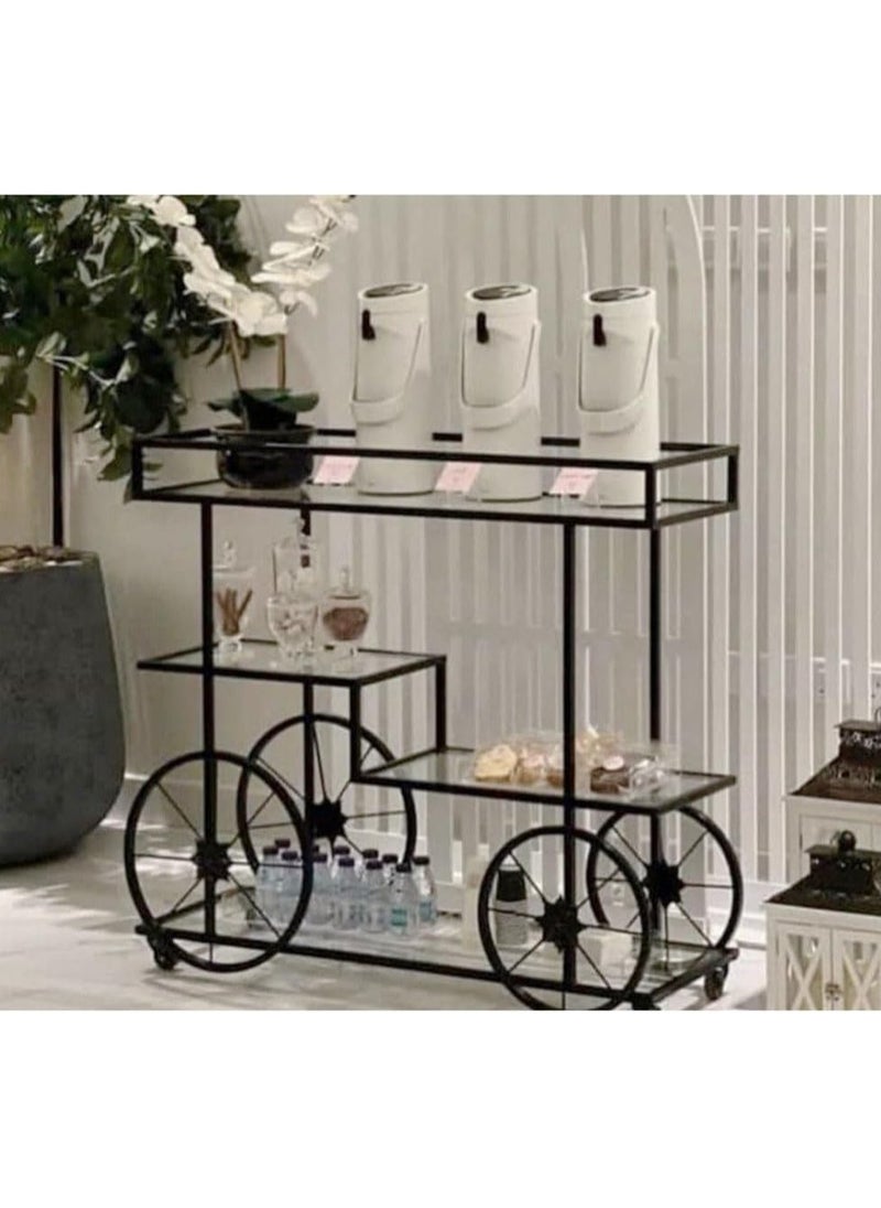 HOME TASTE 3Tier Metal Serving Trolley With Lockable Wheels – Sophisticated Bar Cart For Home, Kitchen, Restaurant, And Hospitality – Stylish 1.3cm Thick Metal Frame Style 1, Small 80X40X90Cm  - Image 4