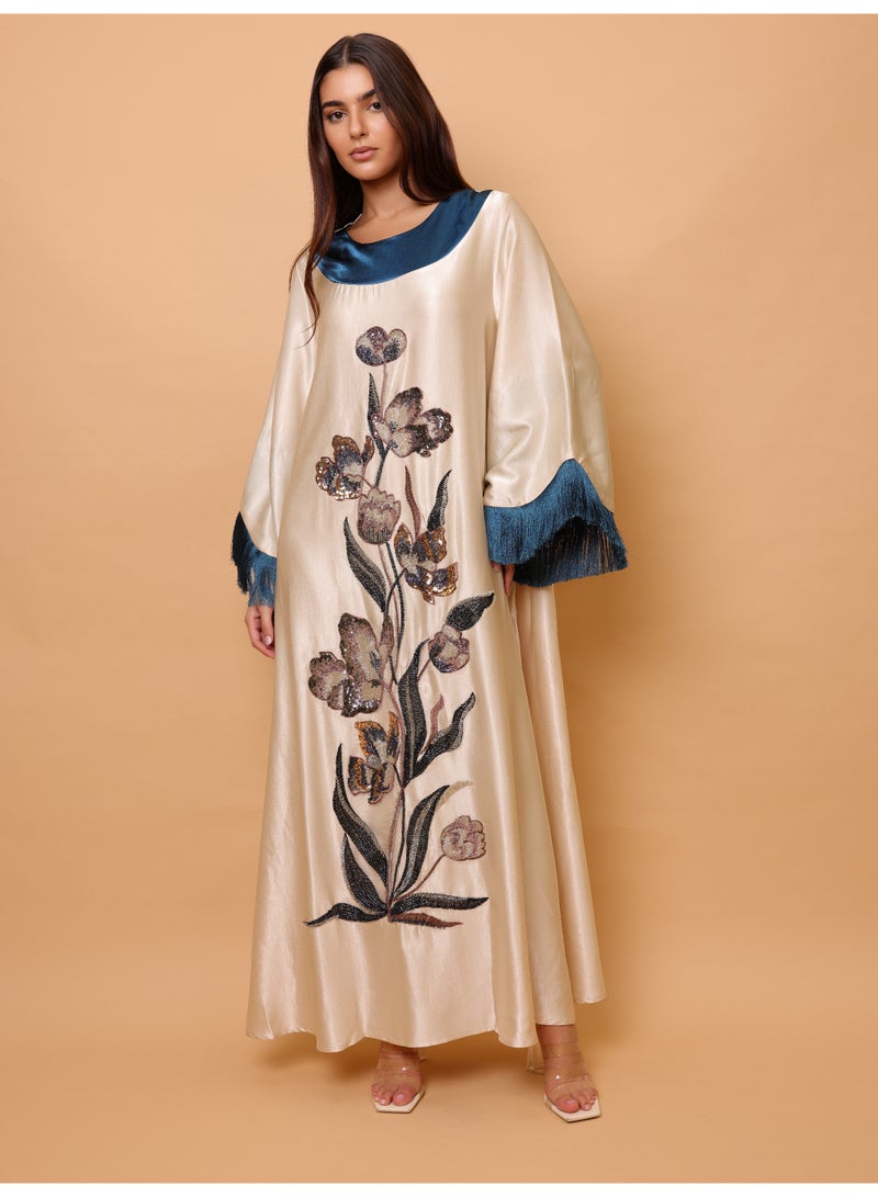 IKKXA Elegant Shimmer Fabric Floral Design Modern Sleeves - Image 5