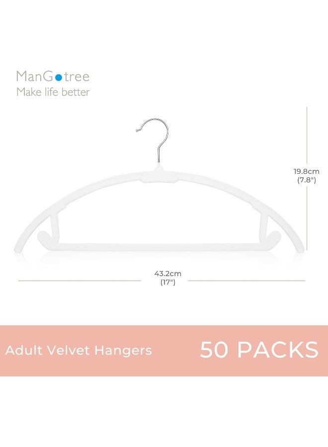 ManGotree 17.6'' Velvet Clothes Hangers, Non-Slip Rounded Felt Hangers, Sturdy & Space-Saving Suit Hangers For Sweaters, Pants, Dresses, Skirts, Coats (White, 50 Pack) - Image 2