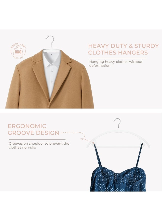 ManGotree 17.6'' Velvet Clothes Hangers, Non-Slip Rounded Felt Hangers, Sturdy & Space-Saving Suit Hangers For Sweaters, Pants, Dresses, Skirts, Coats (White, 50 Pack) - Image 3