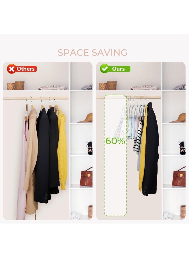 ManGotree 17.6'' Velvet Clothes Hangers, Non-Slip Rounded Felt Hangers, Sturdy & Space-Saving Suit Hangers For Sweaters, Pants, Dresses, Skirts, Coats (White, 50 Pack) - Image 5