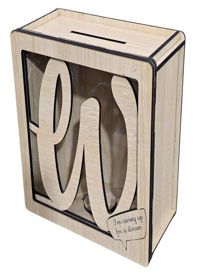 LACUM® Letter Piggy Bank - Custom Wooden Money Bank for Kids & Adults - Sunmica Coated Engineering Wood with Transparent Acrylic Front - Unique Gifts (Letter W) - Image 1