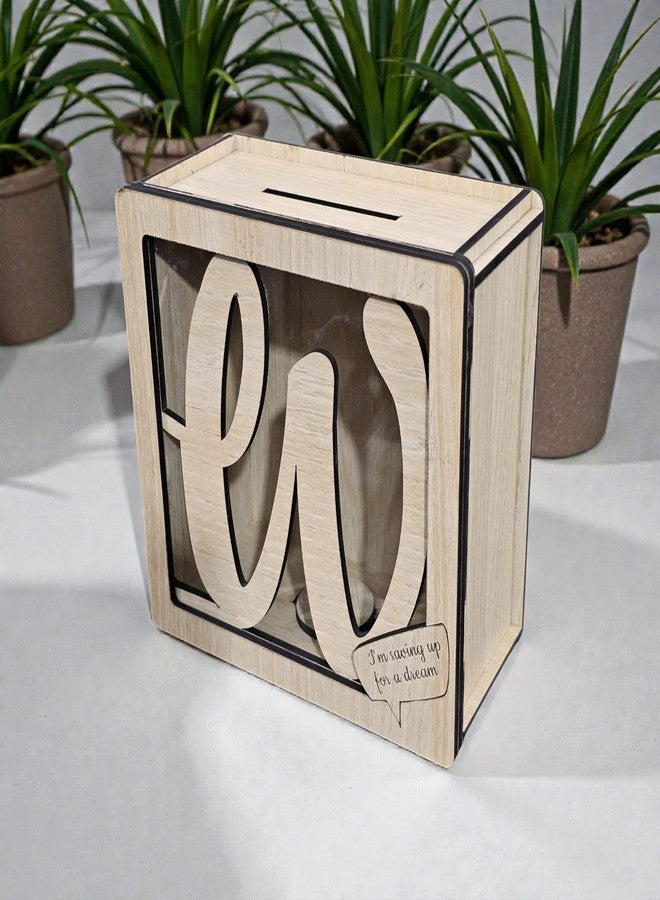 LACUM® Letter Piggy Bank - Custom Wooden Money Bank for Kids & Adults - Sunmica Coated Engineering Wood with Transparent Acrylic Front - Unique Gifts (Letter W) - Image 2