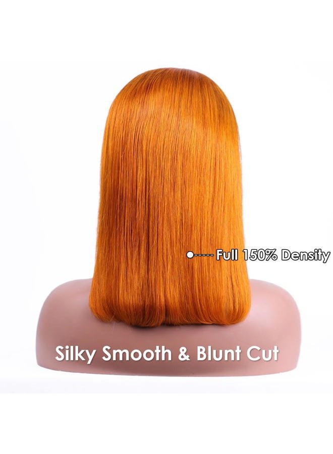 Flady Ginger Orange Bob Wig Human Hair 13x4 HD Lace Front Wigs Human Hair Pre Plucked with Small Knots 150% Density 350# Colored Lace Frontal Bob Wigs Straight Bob Wigs for Black Women 12 inch - Image 5