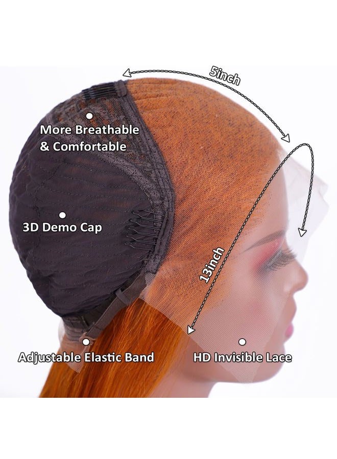 Flady Ginger Orange Bob Wig Human Hair 13x4 HD Lace Front Wigs Human Hair Pre Plucked with Small Knots 150% Density 350# Colored Lace Frontal Bob Wigs Straight Bob Wigs for Black Women 12 inch - Image 4