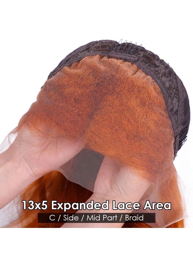 Flady Ginger Orange Bob Wig Human Hair 13x4 HD Lace Front Wigs Human Hair Pre Plucked with Small Knots 150% Density 350# Colored Lace Frontal Bob Wigs Straight Bob Wigs for Black Women 12 inch - Image 3