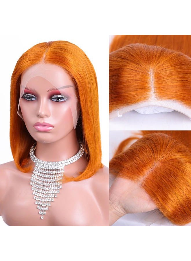 Flady Ginger Orange Bob Wig Human Hair 13x4 HD Lace Front Wigs Human Hair Pre Plucked with Small Knots 150% Density 350# Colored Lace Frontal Bob Wigs Straight Bob Wigs for Black Women 12 inch - Image 1