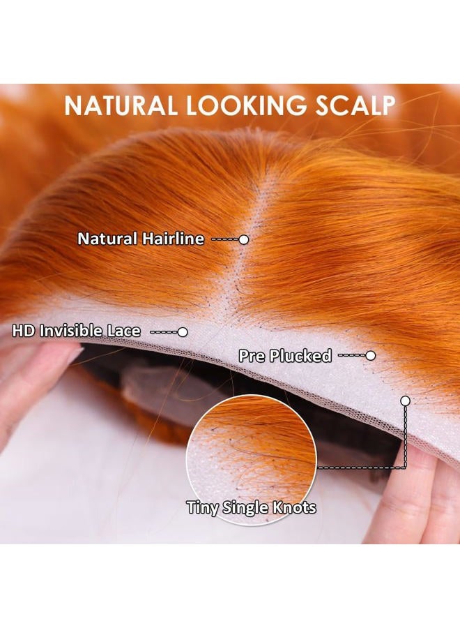 Flady Ginger Orange Bob Wig Human Hair 13x4 HD Lace Front Wigs Human Hair Pre Plucked with Small Knots 150% Density 350# Colored Lace Frontal Bob Wigs Straight Bob Wigs for Black Women 12 inch - Image 2