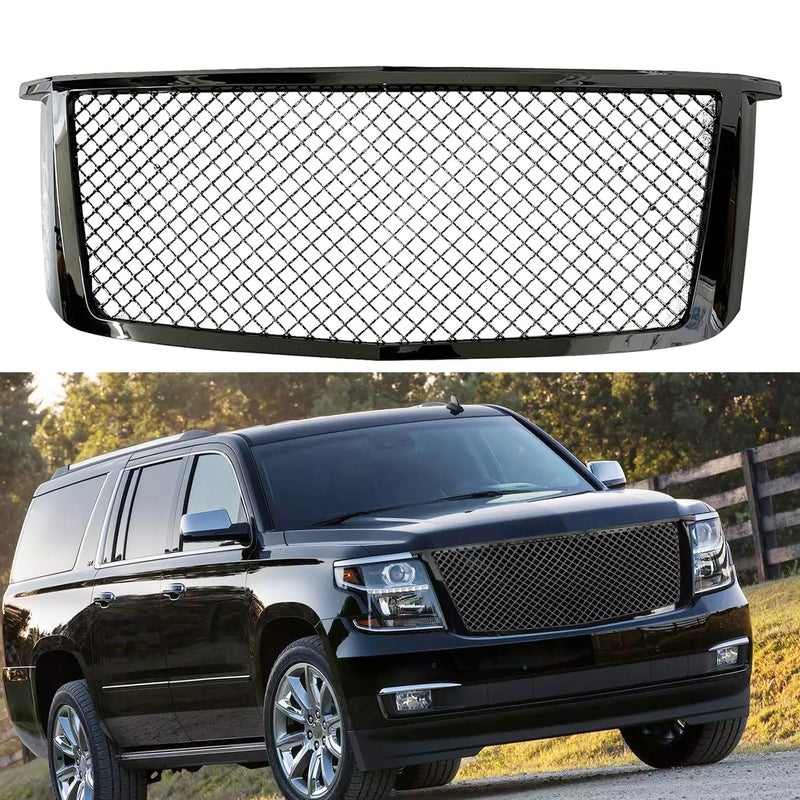 MUCO Grille Grills Front Hood BumperGloss Black Grille Cover for Chevy Tahoe Suburban LS LT 2015 2016 2017 2018 2019 2020