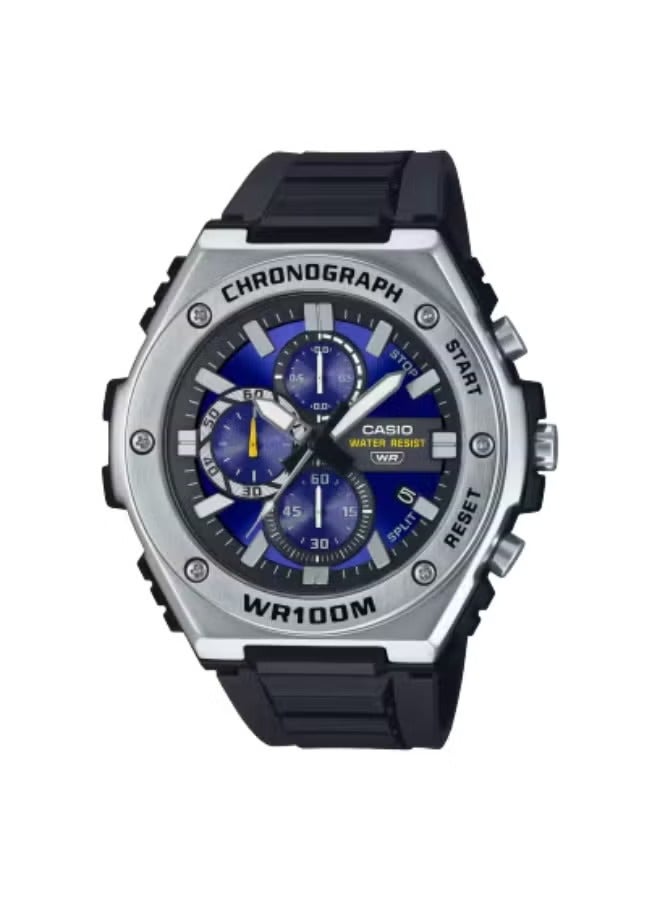 Casio Men's Chronograph Analog Watch with Blue Dial, Resin Strap, Stainless Steel Bezel, WR100M, Illuminator Light, Stopwatch Function, MTP-VD300 Series – Stylish Sports Watch for Men