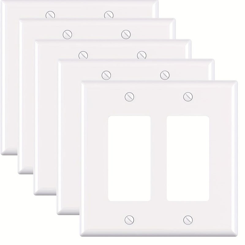 White 2Pcs 2 Gang Decorative Wall Plate Standard Thermoplastic Outlet Cover Switch - Image 1