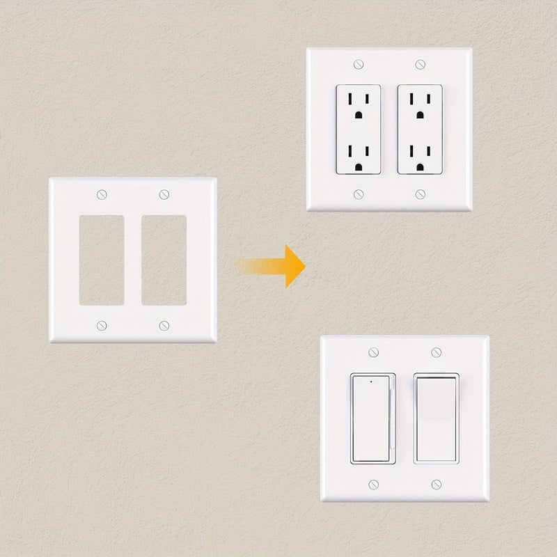 White 2Pcs 2 Gang Decorative Wall Plate Standard Thermoplastic Outlet Cover Switch - Image 4
