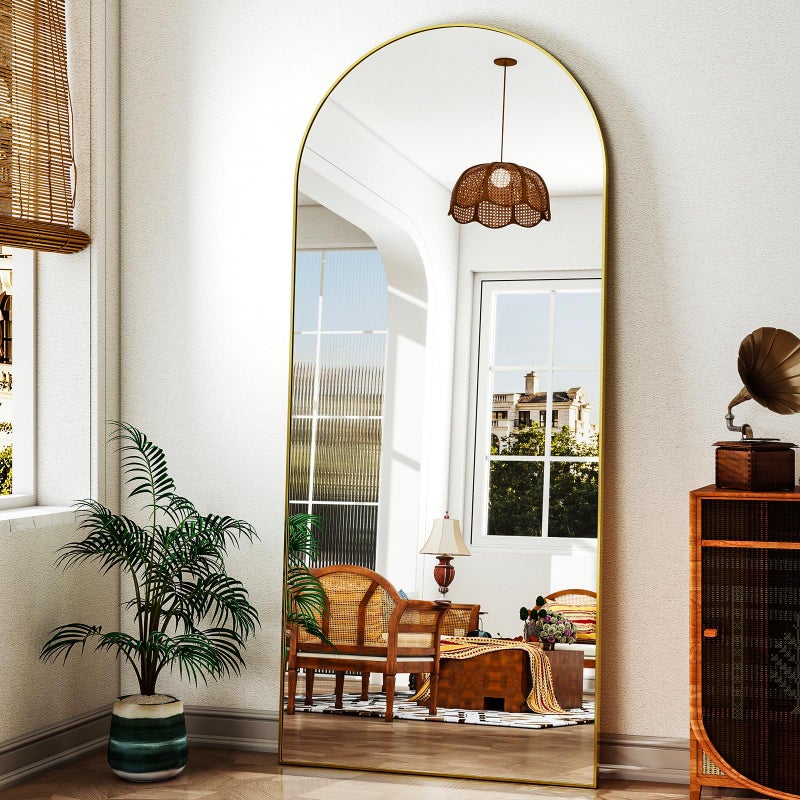 Easly 71x30 Extra Large Arched Full Length Mirror  Leaning Mirror Arch WallMounted Mirrors  Aluminum Alloy Frame Modern Simple Home Decor  for Living Room Bedroom Cloakroom Gold