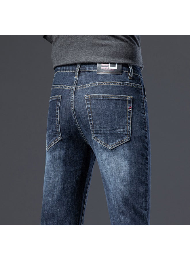 Gray Men's Spring Slim Fit Stretch Straight Jeans, Thin Casual Business Trousers - Image 1