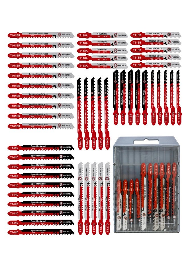 FOCSTOL 50PCS T-Shank Jigsaw Blades Set - FOCSTOL HSS/HCS Jig Saw Blades for Cutting Metal, Wood and Plastic (T118A,T118B,T127D,T119B,T119BO,T101BR,T144D,T244D) - Image 1