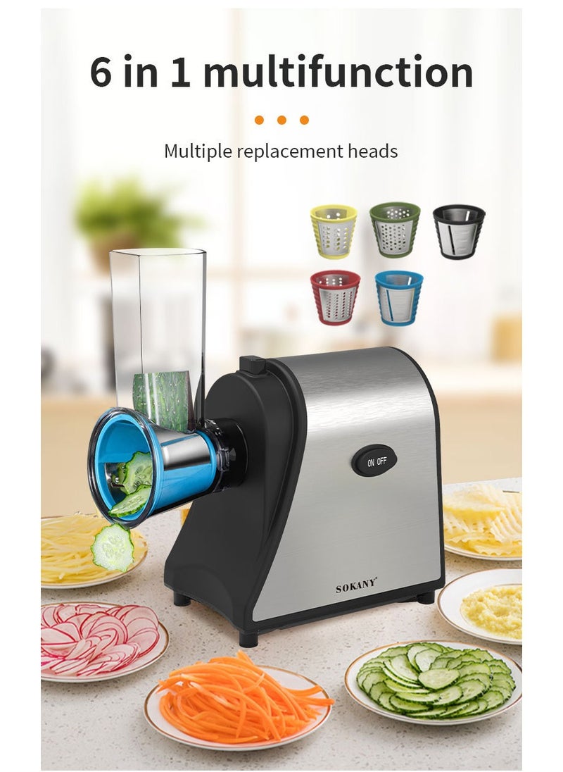 sokany - Electric Cheese Grater, 1000W Electric Slicer Chopper, Multi Grater, Fruit Cutter, Vegetable Slicer, Shredder, Food Processor with 5 Blades Set, SK-1178 (Black) - Image 1