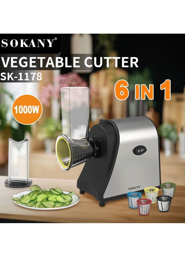 sokany - Electric Cheese Grater, 1000W Electric Slicer Chopper, Multi Grater, Fruit Cutter, Vegetable Slicer, Shredder, Food Processor with 5 Blades Set, SK-1178 (Black) - Image 1