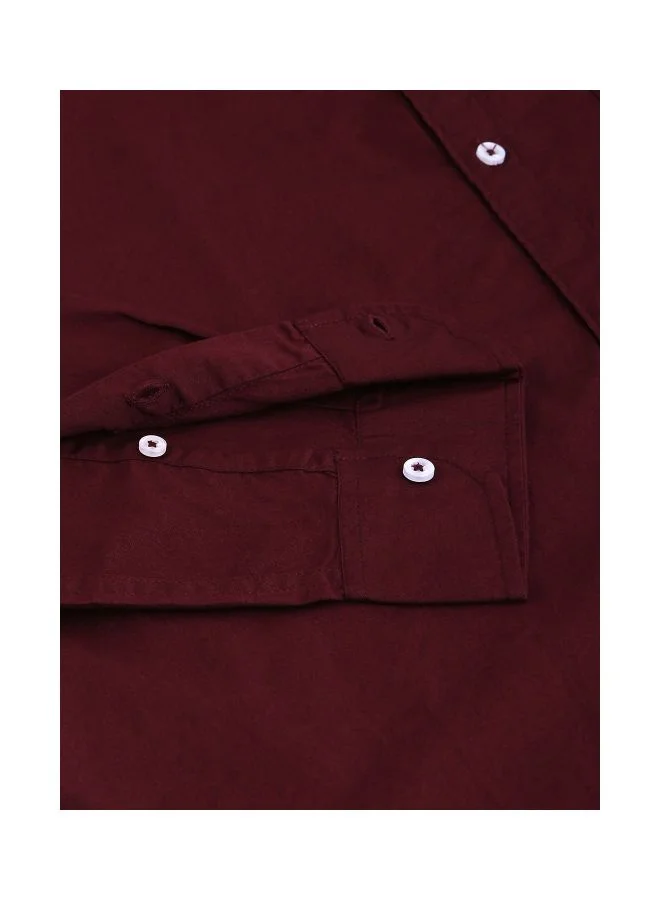 Dennis Lingo Men's Slim Fit Solid Maroon Casual Spread Collar Shirt - 100% Cotton