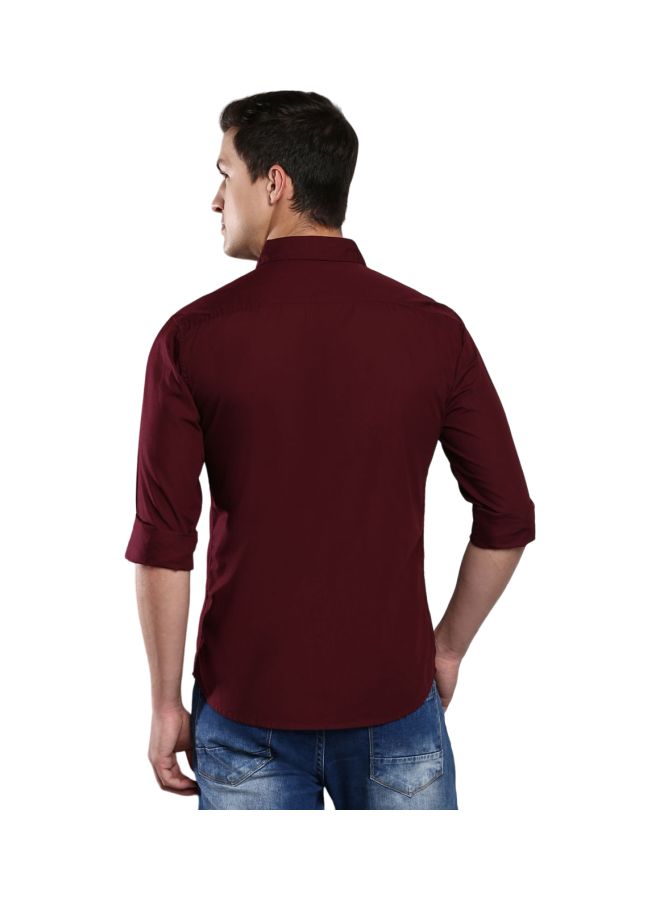 Dennis Lingo Men's Slim Fit Solid Maroon Casual Spread Collar Shirt - 100% Cotton - Image 3