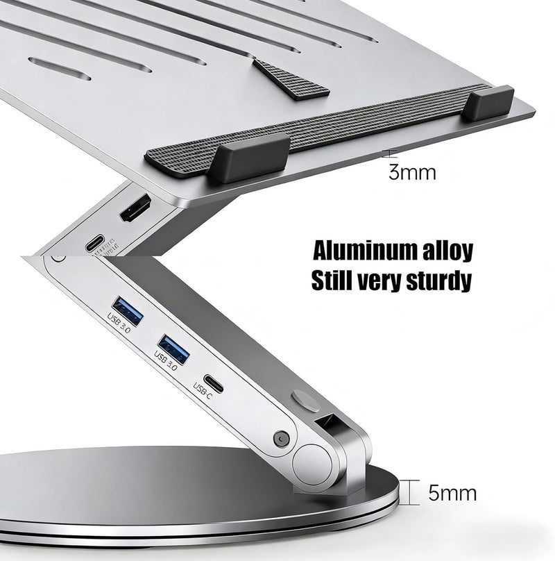 حامل كمبيوتر مريح قابل للتعديل يتميز بشاحن USB-C متعدد المنافذ لنقل البيانات السريع، حامل كمبيوتر محمول مع شاحن تمديد - Image 4