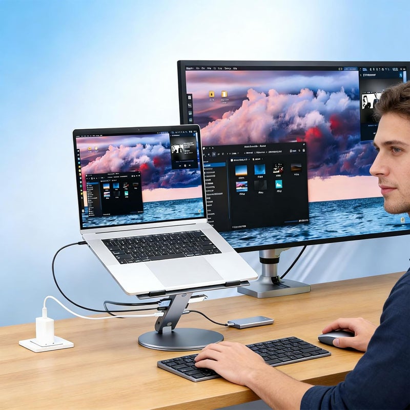 حامل كمبيوتر مريح قابل للتعديل يتميز بشاحن USB-C متعدد المنافذ لنقل البيانات السريع، حامل كمبيوتر محمول مع شاحن تمديد - Image 2