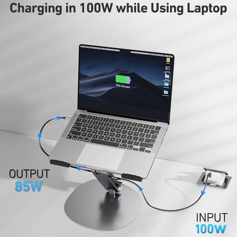 حامل كمبيوتر مريح قابل للتعديل يتميز بشاحن USB-C متعدد المنافذ لنقل البيانات السريع، حامل كمبيوتر محمول مع شاحن تمديد - Image 3